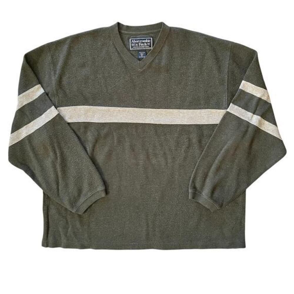 1990s Abercrombie & Fitch Vintage Olive Green Cotton Men's Pullover Sweater XL